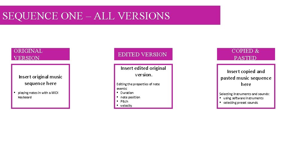 SEQUENCE ONE – ALL VERSIONS ORIGINAL VERSION Insert original music sequence here § playing SEQUENCE ONE – ALL VERSIONS ORIGINAL VERSION Insert original music sequence here § playing