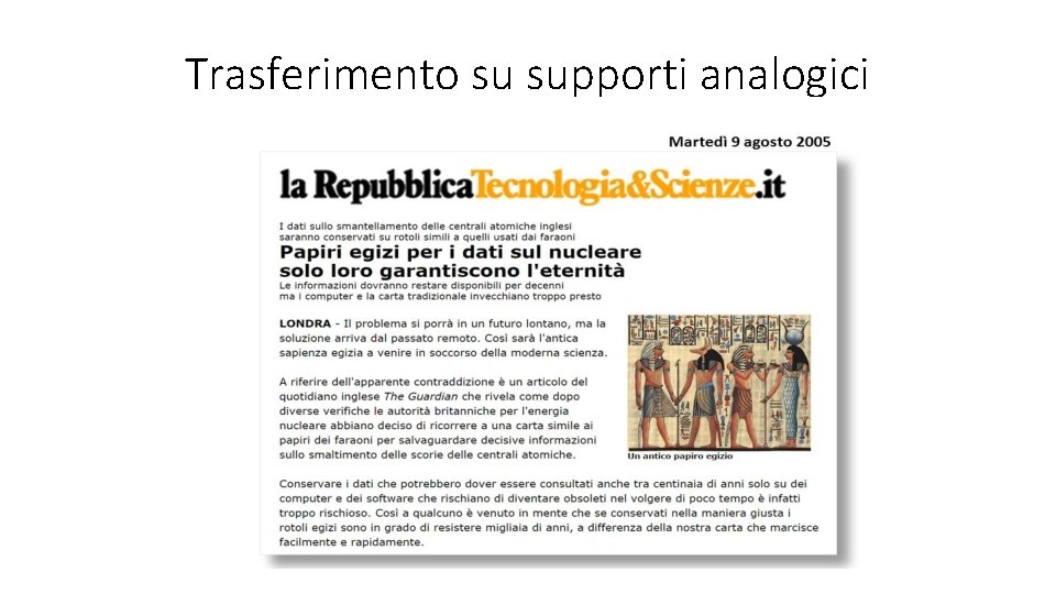 Trasferimento su supporti analogici 