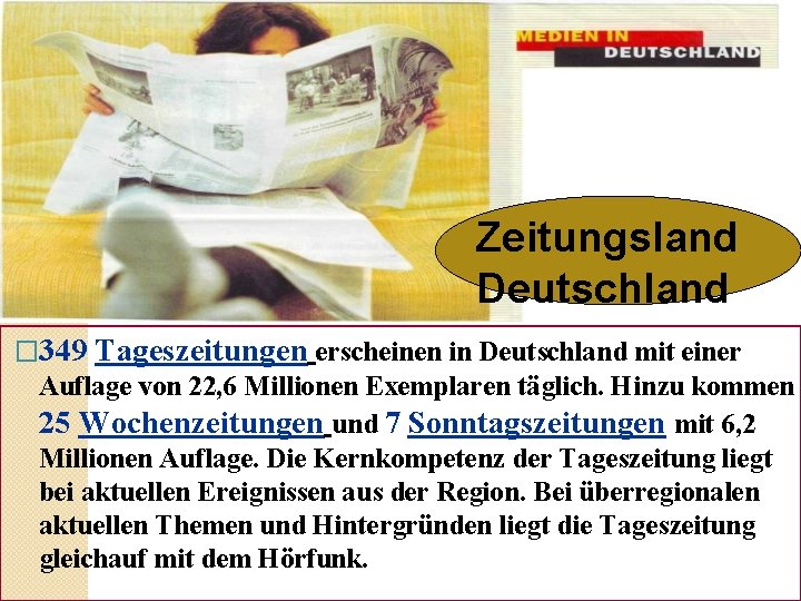 Zeitungsland Deutschland: Deutschland � 349 Tageszeitungen erscheinen in Deutschland mit einer Auflage von 22,