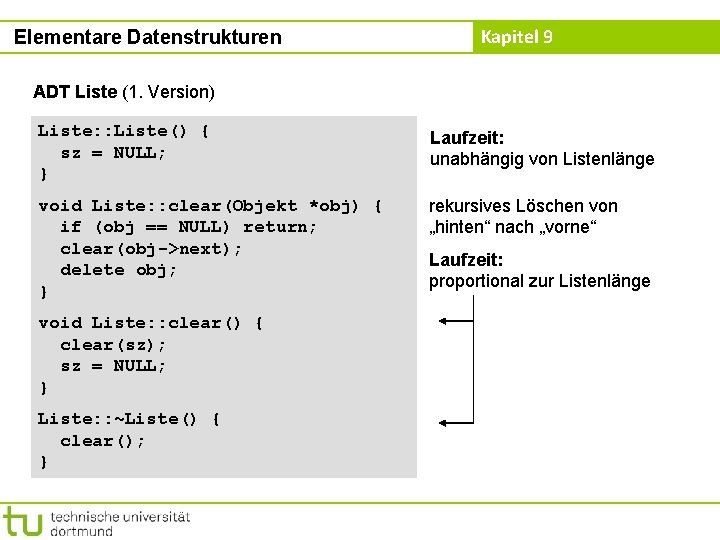 Elementare Datenstrukturen Kapitel 9 ADT Liste (1. Version) Liste: : Liste() { sz =