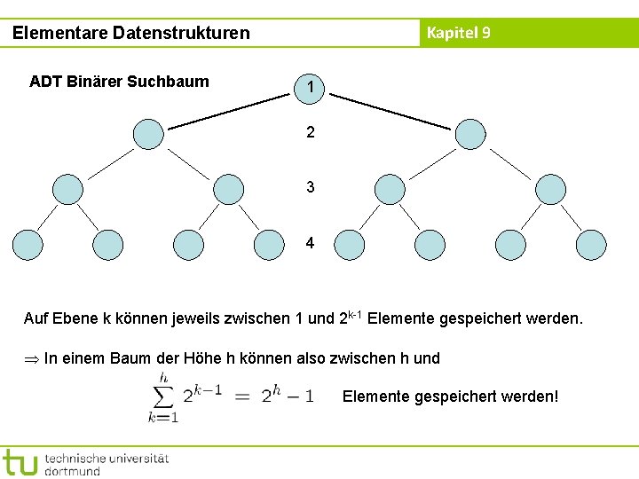 Kapitel 9 Elementare Datenstrukturen ADT Binärer Suchbaum 1 2 3 4 Auf Ebene k