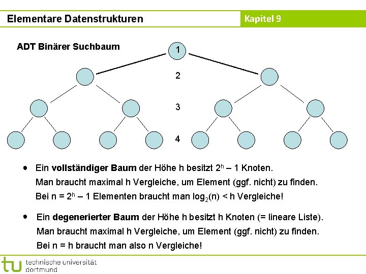 Kapitel 9 Elementare Datenstrukturen ADT Binärer Suchbaum 1 2 3 4 ● Ein vollständiger Kapitel 9 Elementare Datenstrukturen ADT Binärer Suchbaum 1 2 3 4 ● Ein vollständiger