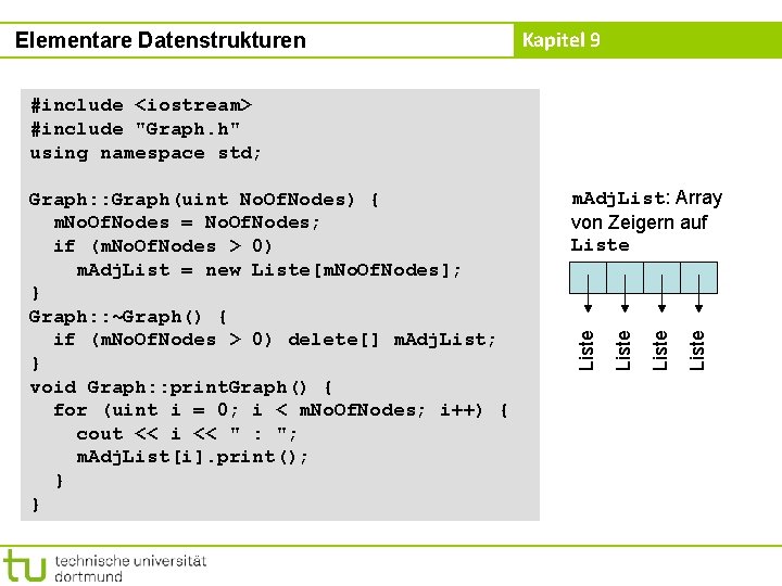 Elementare Datenstrukturen Kapitel 9 #include <iostream> #include "Graph. h" using namespace std; Liste m.