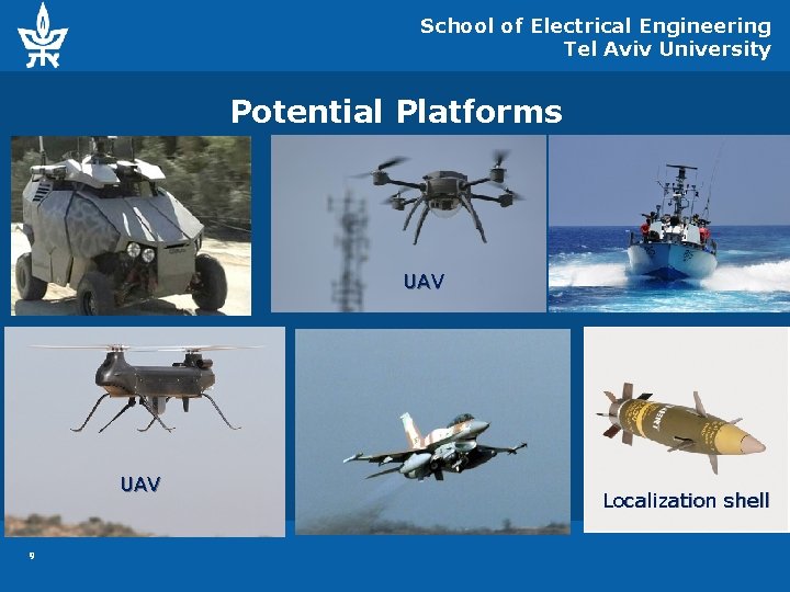 School of Electrical Engineering Tel Aviv University Potential Platforms UAV 9 Localization shell 