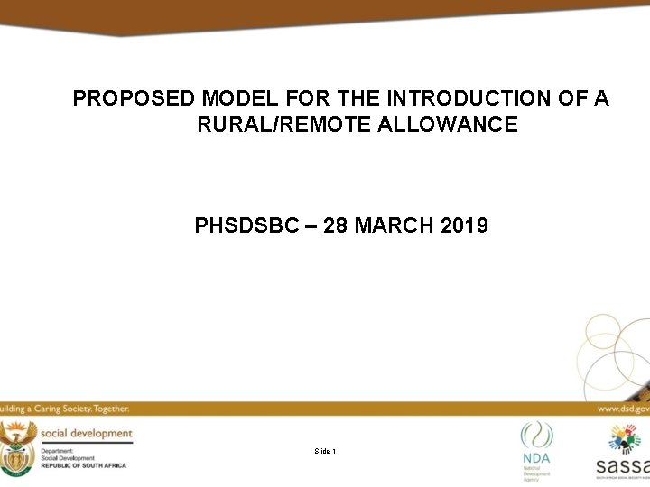 PROPOSED MODEL FOR THE INTRODUCTION OF A RURAL/REMOTE ALLOWANCE PHSDSBC – 28 MARCH 2019
