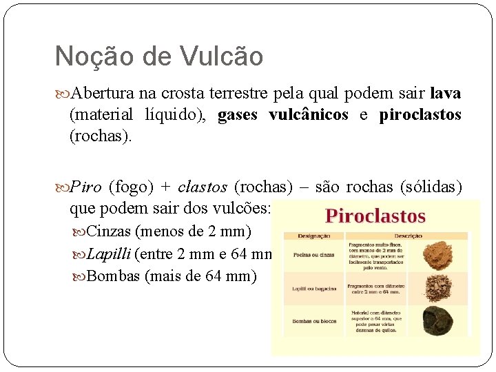 Noção de Vulcão Abertura na crosta terrestre pela qual podem sair lava (material líquido),