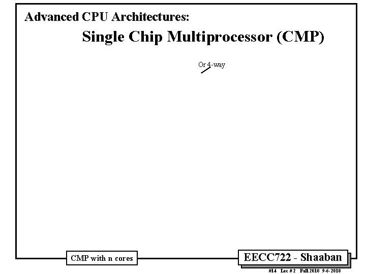 Advanced CPU Architectures: Single Chip Multiprocessor (CMP) Or 4 -way CMP with n cores
