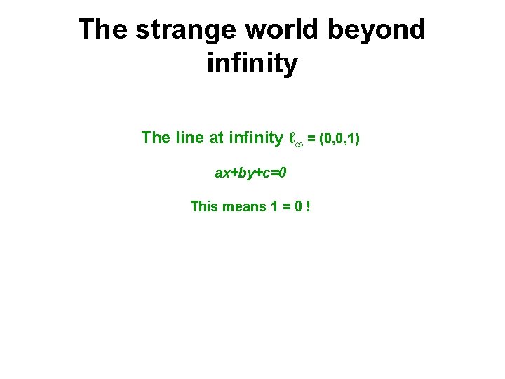 The strange world beyond infinity The line at infinity ℓ∞ = (0, 0, 1)