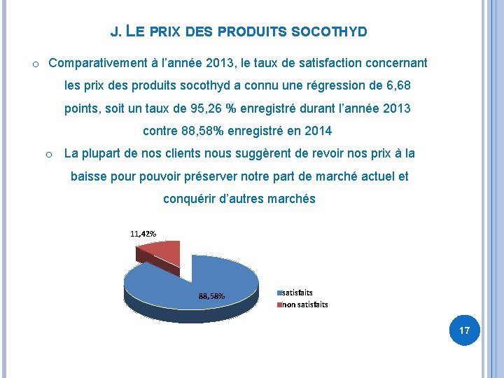 J. LE PRIX DES PRODUITS SOCOTHYD o Comparativement à l’année 2013, le taux de