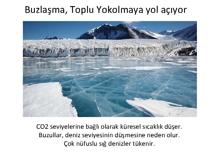 Buzlaşma, Toplu Yokolmaya yol açıyor CO 2 seviyelerine bağlı olarak küresel sıcaklık düşer. Buzullar,