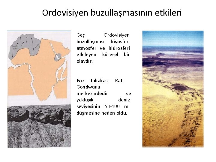 Ordovisiyen buzullaşmasının etkileri Geç Ordovisiyen buzullaşması, biyosfer, atmosfer ve hidrosferi etkileyen küresel bir olaydır.