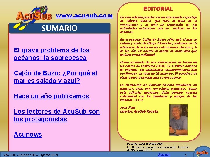 www. acusub. com SUMARIO El grave problema de los océanos: la sobrepesca Cajón de