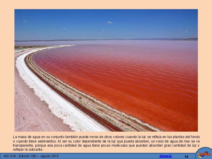 La masa de agua en su conjunto también puede verse de otros colores cuando