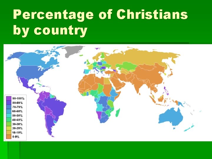 Percentage of Christians by country 