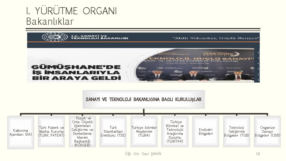 I. YÜRÜTME ORGANI Bakanlıklar SANAYİ VE TEKNOLOJİ BAKANLIĞINA BAĞLI KURULUŞLAR Kalkınma Ajansları (KA) Türk