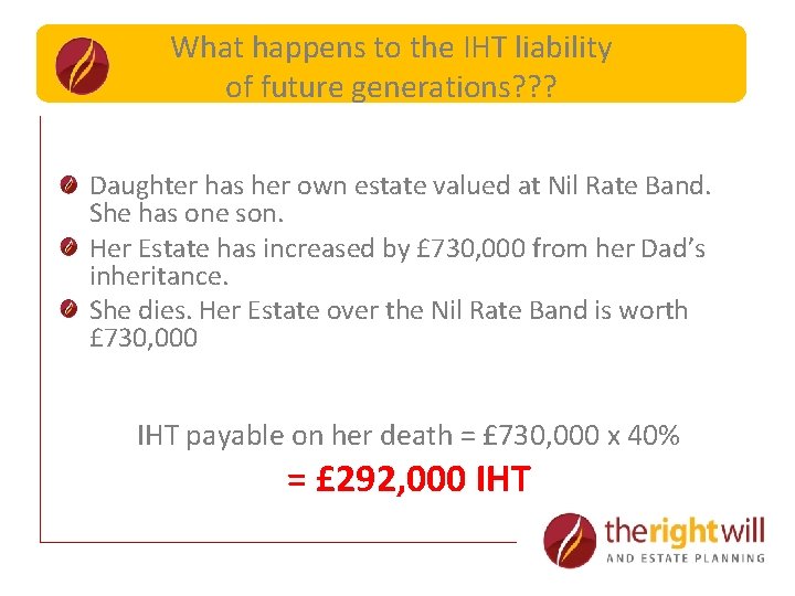 What happens to the IHT liability Partof. Share of Property future. Valuation generations? ?