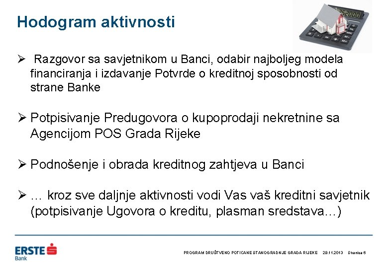 Hodogram aktivnosti Ø Razgovor sa savjetnikom u Banci, odabir najboljeg modela financiranja i izdavanje