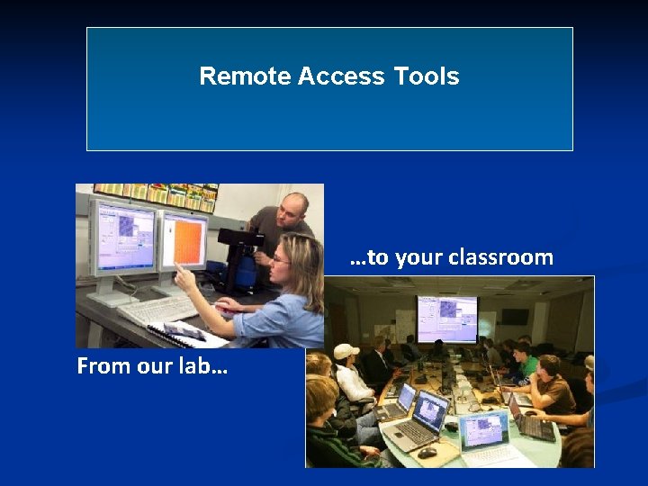 Remote Access Tools …to your classroom From our lab… 