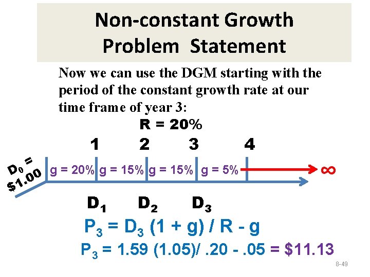 Non-constant Growth Problem Statement Now we can use the DGM starting with the period