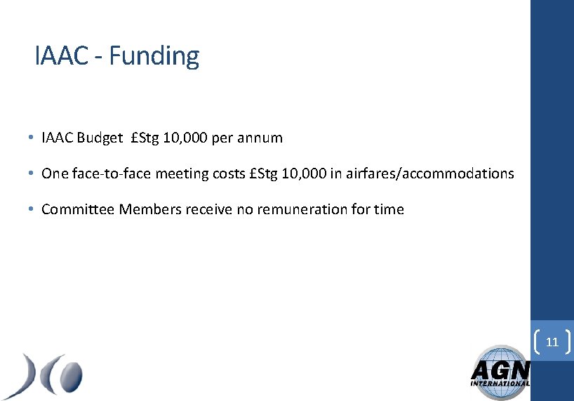 IAAC - Funding • IAAC Budget £Stg 10, 000 per annum • One face-to-face