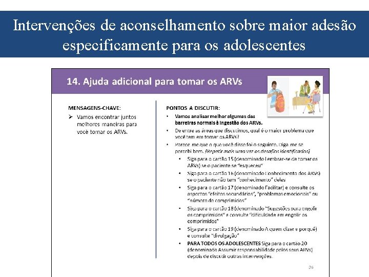 Intervenções de aconselhamento sobre maior adesão especificamente para os adolescentes 