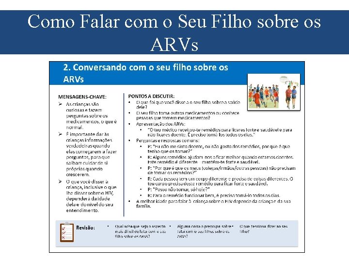 Como Falar com o Seu Filho sobre os ARVs 