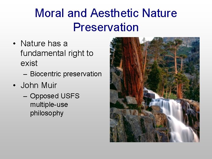 Moral and Aesthetic Nature Preservation • Nature has a fundamental right to exist –