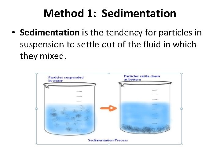 Method 1: Sedimentation • Sedimentation is the tendency for particles in suspension to settle