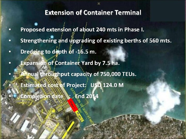 Extension of Container Terminal • Proposed extension of about 240 mts in Phase I.