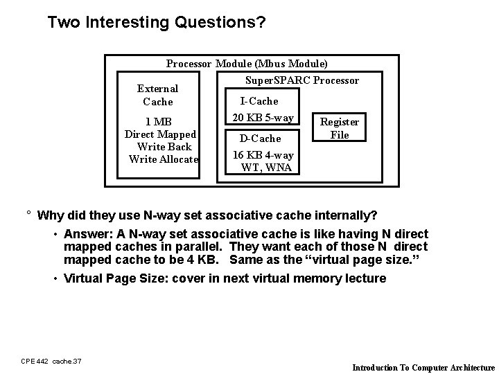 Two Interesting Questions? Processor Module (Mbus Module) Super. SPARC Processor External I-Cache 20 KB