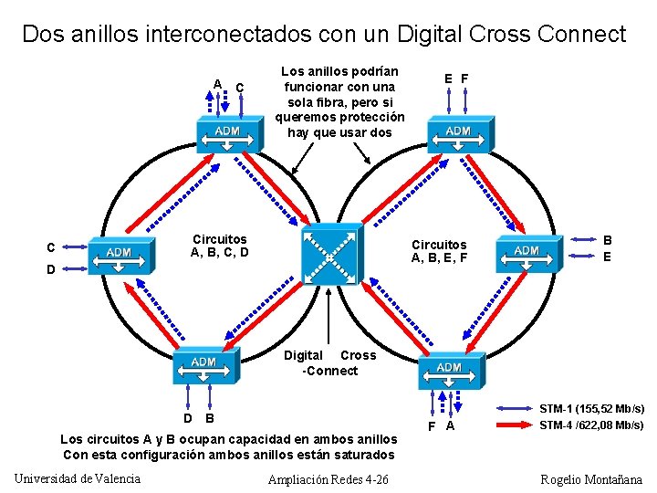 Dos anillos interconectados con un Digital Cross Connect A C Los anillos podrían funcionar