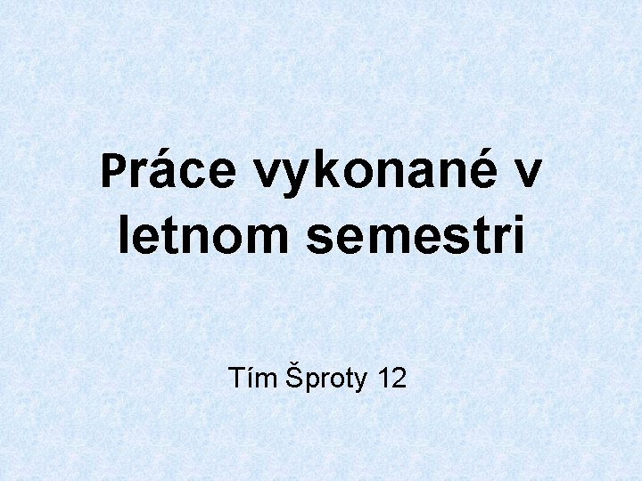 Práce vykonané v letnom semestri Tím Šproty 12 