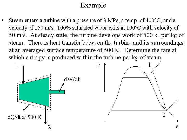 Example • Steam enters a turbine with a pressure of 3 MPa, a temp.