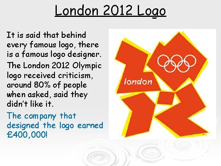 London 2012 Logo It is said that behind every famous logo, there is a