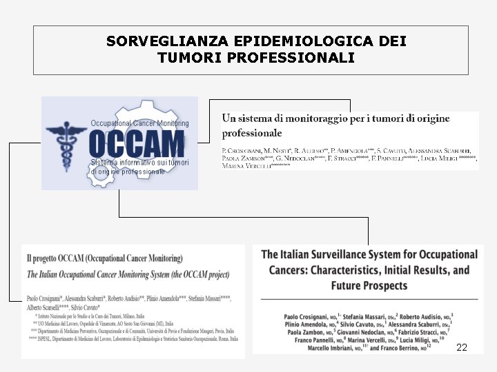 SORVEGLIANZA EPIDEMIOLOGICA DEI TUMORI PROFESSIONALI 22 