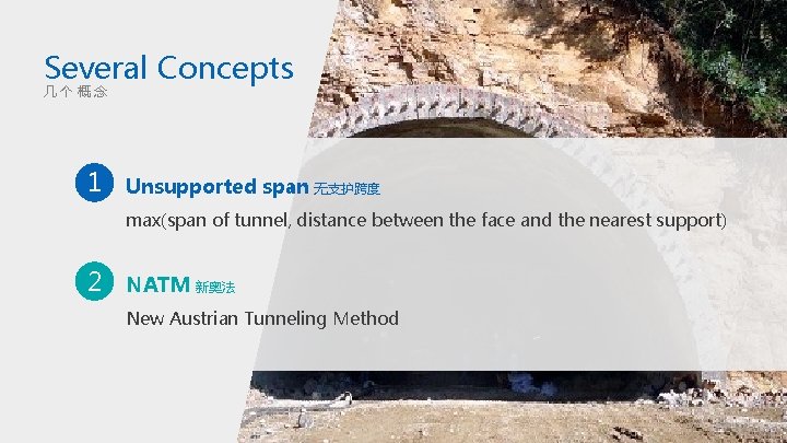 Several Concepts 几个概念 1 Unsupported span 无支护跨度 max(span of tunnel, distance between the face