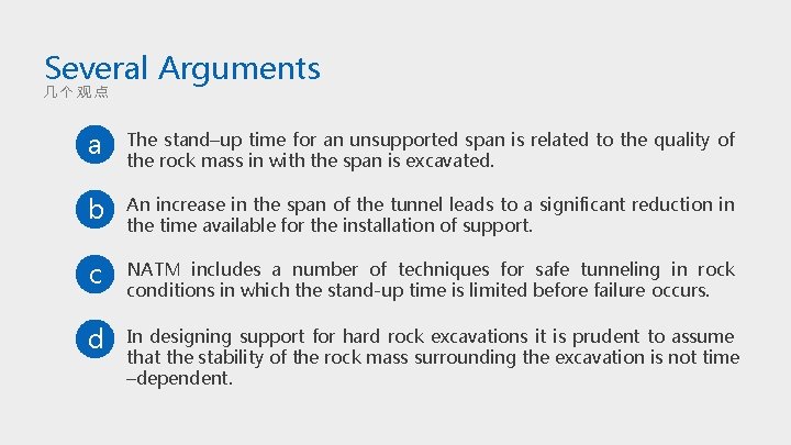 Several Arguments 几个观点 a The stand–up time for an unsupported span is related to