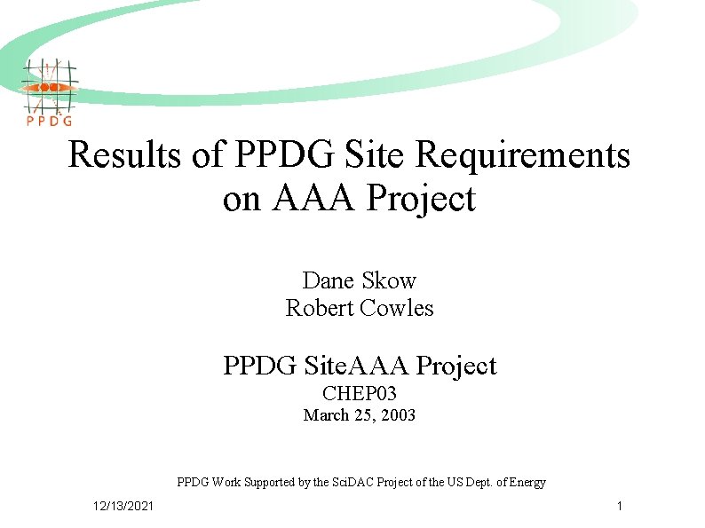 Results of PPDG Site Requirements on AAA Project Dane Skow Robert Cowles PPDG Site.