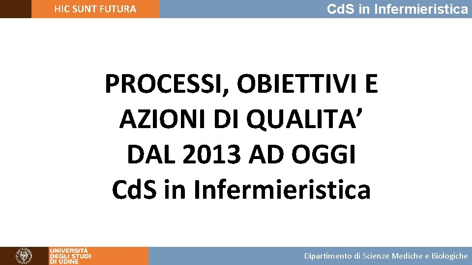 HIC SUNT FUTURA Cd. S in Infermieristica PROCESSI, OBIETTIVI E AZIONI DI QUALITA’ DAL