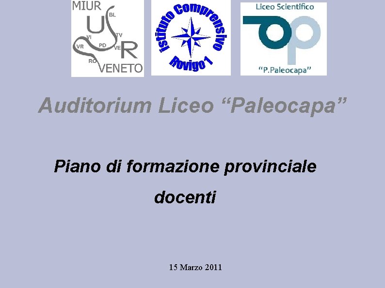 Auditorium Liceo “Paleocapa” Piano di formazione provinciale docenti 15 Marzo 2011 
