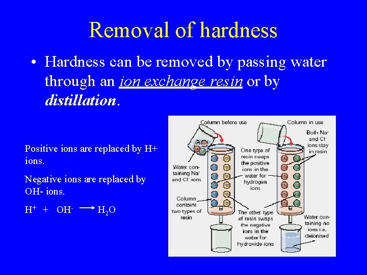 Removal of hardness • Hardness can be removed by passing water through an ion