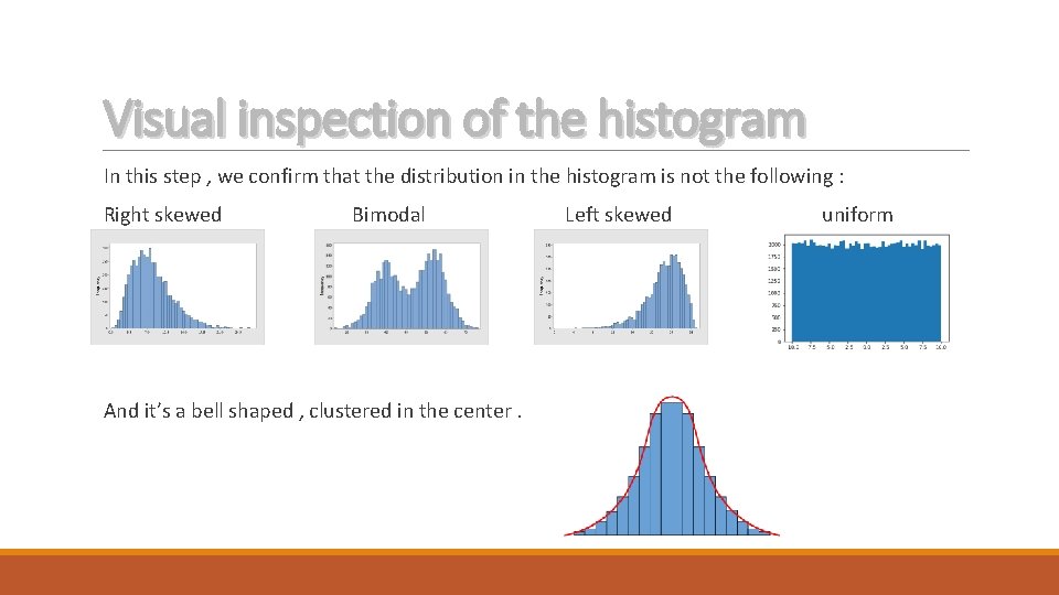 Visual inspection of the histogram In this step , we confirm that the distribution