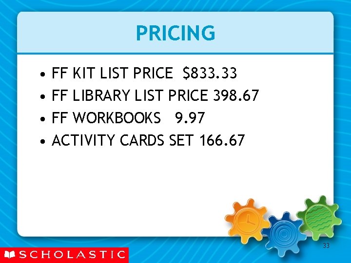 PRICING • • FF KIT LIST PRICE $833. 33 FF LIBRARY LIST PRICE 398.