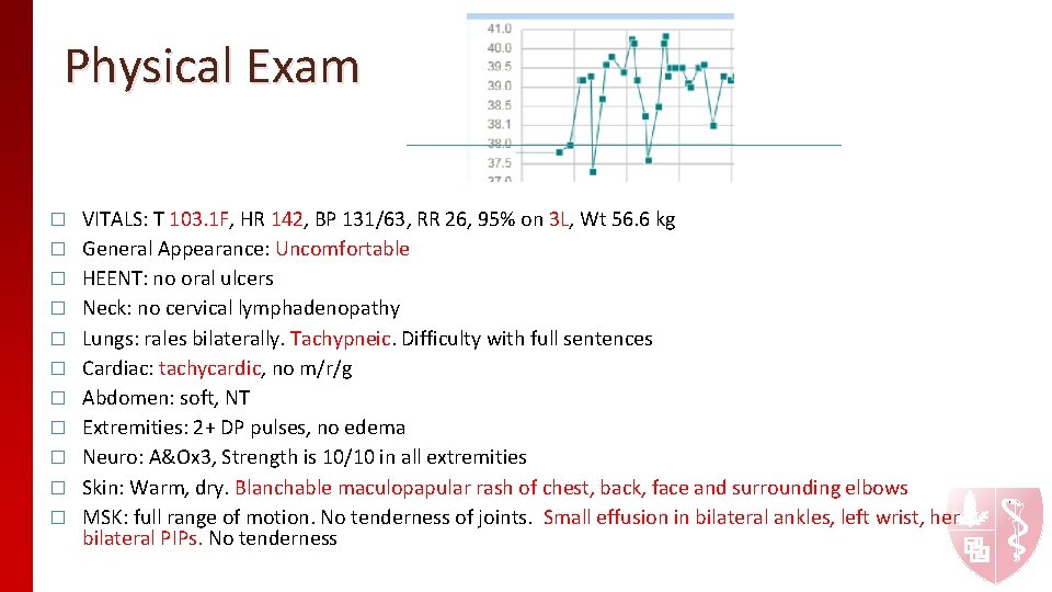 Physical Exam � � � VITALS: T 103. 1 F, HR 142, BP 131/63,