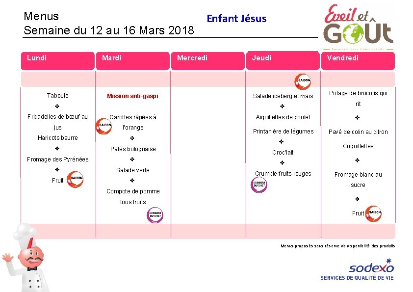 Menus Semaine du 12 au 16 Mars 2018 Lundi Mardi Enfant Jésus Mercredi Jeudi Menus Semaine du 12 au 16 Mars 2018 Lundi Mardi Enfant Jésus Mercredi Jeudi