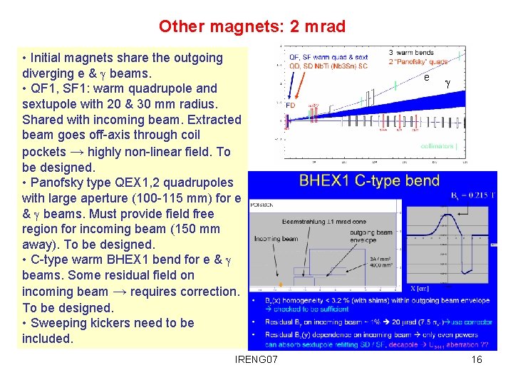 Other magnets: 2 mrad • Initial magnets share the outgoing diverging e & g