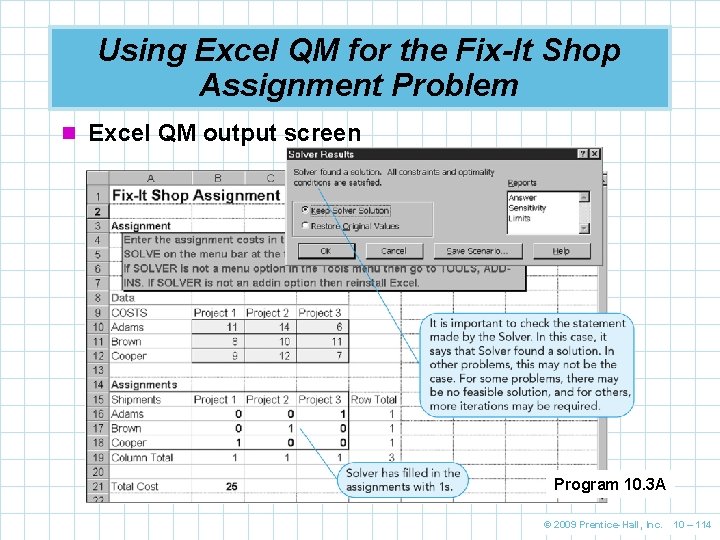 Using Excel QM for the Fix-It Shop Assignment Problem n Excel QM output screen