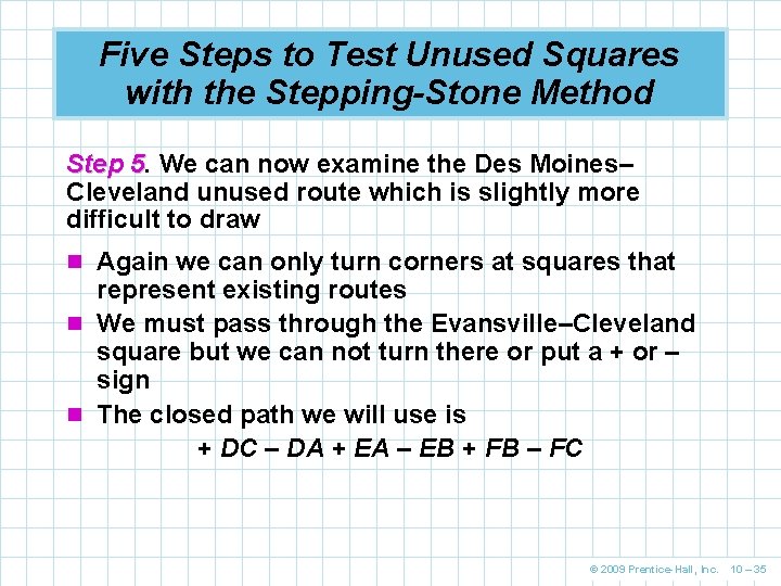 Five Steps to Test Unused Squares with the Stepping-Stone Method Step 5. 5 We