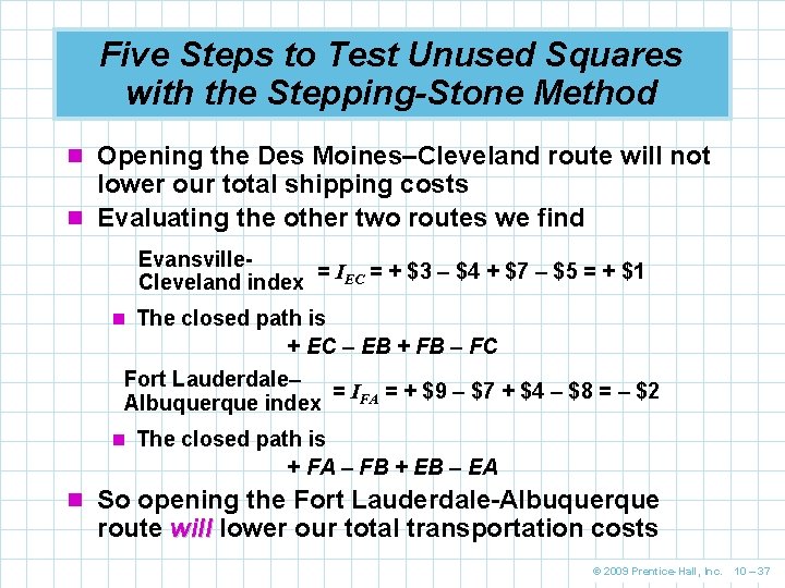 Five Steps to Test Unused Squares with the Stepping-Stone Method n Opening the Des
