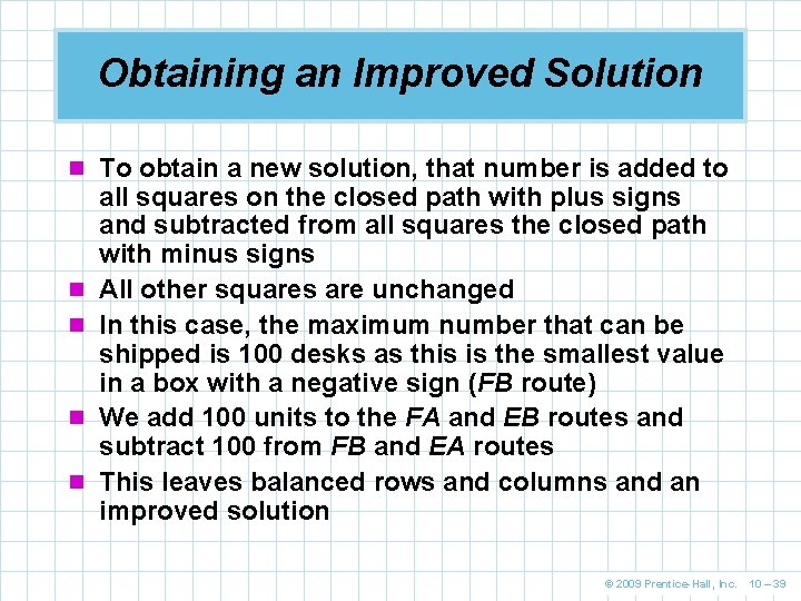 Obtaining an Improved Solution n To obtain a new solution, that number is added